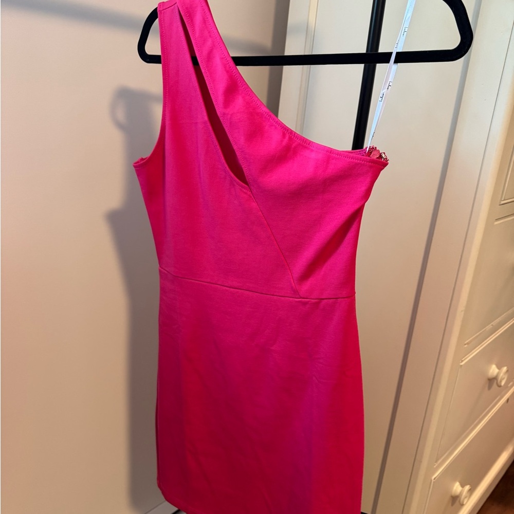 Lulu's Hot Pink One-Shoulder Cocktail Dress